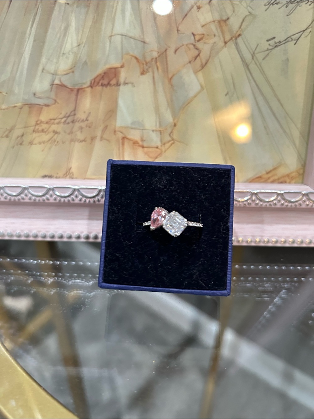 Swarovski Elegant Pink and White Stone Ring in Silver